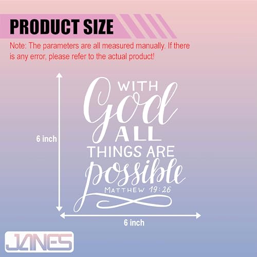 Image of JANES Matthew 19:26 with God All Things are Possible Decal, UV DTF Transfer Car Decal, Scripture Car Window Stickers, God Car Decals for Women Men, Christian Car Stickers, Faith Car Decals for Trucks