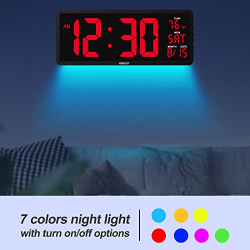 YORTOT 16" Digital Wall Clock Timer with 7 Colors Light & Remote