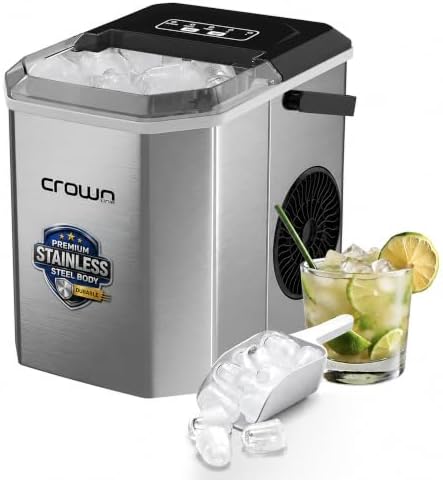 Crownline Portable Ice Maker Countertop, Ice Maker Machine with Handle, Scoop and Basket, 12kg/Day, 9 Bullet Ice Cubes in 6 Mins, 2 Cube Sizes (S/L), Ideal for Home, Kitchen, Bar, Party | IM-411