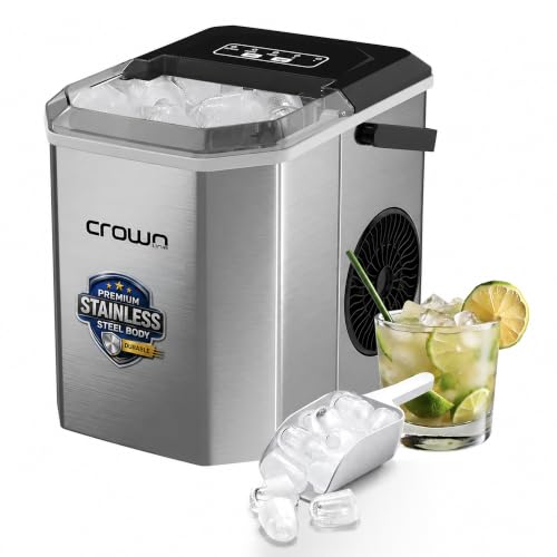 Crownline Portable Ice Maker Countertop, Ice Maker Machine with Handle, Scoop and Basket, 12kg/Day, 9 Bullet Ice Cubes in 6 Mins, 2 Cube Sizes (S/L), Ideal for Home, Kitchen, Bar, Party | IM-411
