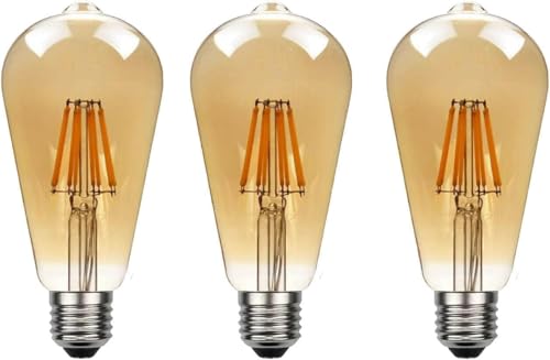 Image of LEDSone Vintage 3 Pack, E27 ST64 8W LED Edison Dimmable Amber Glass Warm White 2700K Light, Best for Home Decoration, Pendant Lamps, Chandeliers, Restaurant and Bar Lighting Amber Light
