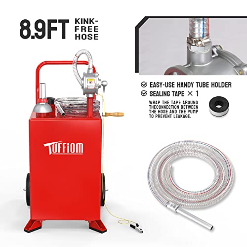 Tuffiom 20 Gallon Gas Caddy With Wheels & 8.9Ft Hose, Fuel Transfer Tank Gasoline Diesel Can With Reversible Rotary Hand Siphon Pump, Fuel Storage Tank For Car Atv Mower Tractor Boat Motorcycle, Red #TOP1