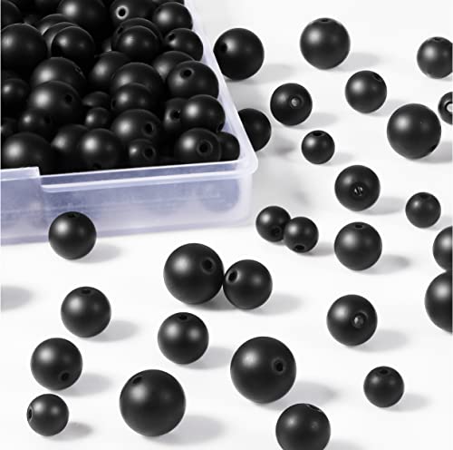 Ecally 300 Pieces Black Matte Onyx Beads Natural Black Agate Round Frosted Onyx Gemstone Loose Beads for Bracelet Necklace Jewelry DIY Making(6mm/ 8mm/ 10mm)