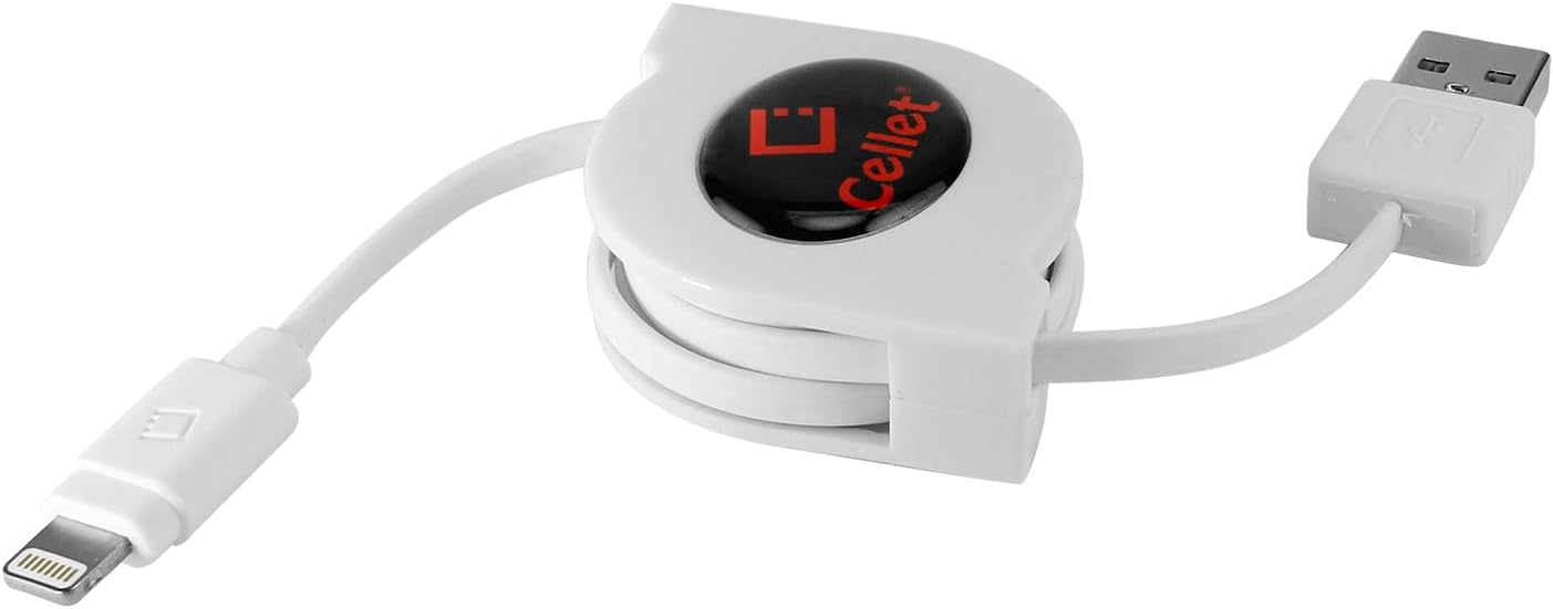 celletRetractable Lightning Cable, Charging Cord Compatible with Apple iPhone 14 Pro Max mini SE 13 12 11 Xs Xr X SE iPad Pro Air Mini 5,4 iPod Touch, (Apple MFI Certified Lighting Cable)