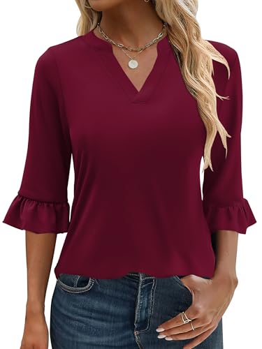 ANRABESS Blouses for Women Dressy Casual 3/4 Sleeve V Neck Shirts Business Work Tunic Tops 2025 Fall Outfits Clothes