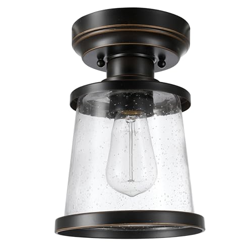 Globe Electric 44301 Charlie 1-Light Outdoor/Indoor Semi-Flush Mount Ceiling Light, Oil Rubbed Bronze, Clear Seeded Glass Shade, Bulb Not Included by Globe Electric - Image 6