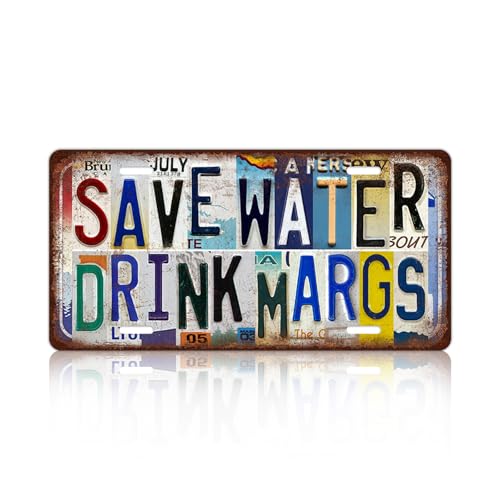JBYMsign Vintage Wall Decor Save Water Drink Margs License Plate