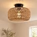 IRONDELIC Deckenlampe Boho mit ST64 LED E27, Rattan Lampenschirm...