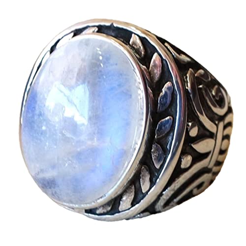 Chevalière pierre de lune homme bague argent massif oxydé fait main