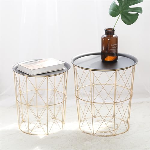 CEMONT Table Appoint Table Basse en Fer avec Fonction de Rangement, Table d'extrémité, canapé Simple, Table de Chevet, Panier de Rangement, Table d'appoint Ronde Petite Table (Size : C) – vue 5