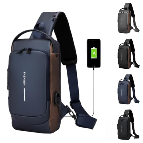 Auricz Leyweio Sling Bag, Carbon Fiber Streamline Anti-Theft Waterproof USB Charging Shoulder Crossbody Chest Backpack