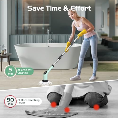 Image of Nuovoware Electric Spin Scrubber,550RPM Cordless Cleaning Brush with Three Speeds, 3000mAH Bathroom Shower Power Scrubber with 9 Brush Heads, Electric Scrub Brush for Tile, Tub, Floor,Voice Broadcast
