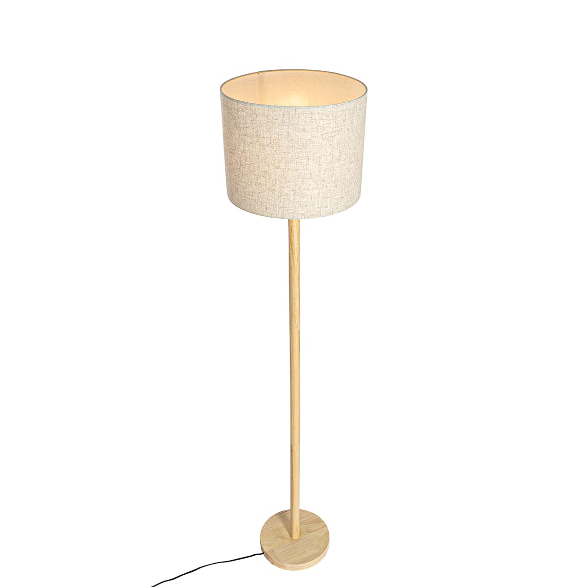 Qazqa rústico Lámpara de pie rural madera pantalla lino beige 32 cm - Mels/Lino Redonda Adecuado para LED Max. 1 x 40 Watt