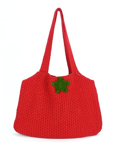 Bolso de playa de crochet rojo para mujer miniatura 1