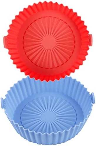 2 Pack Air Fryer Silicone Liners Basket Round, Apply to 1-3.5 QT Airfryer, Air Fryer Silicone Pot Bowl, Reusable Baking Tray Cooking Oven Accessories (Top 6.5in / Bottom 5.5in)