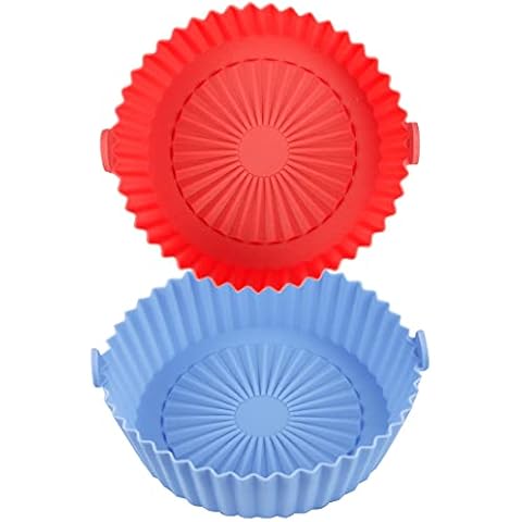 2 Pack Air Fryer Silicone Liners Basket Round, Apply to 1-3.5 QT Airfryer, Air Fryer Silicone Pot Bowl, Reusable Baking Tray Cooking Oven Accessories (Top 6.5in / Bottom 5.5in) Cover