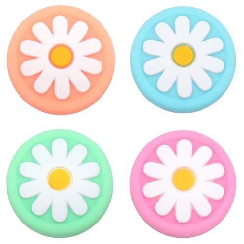 Image of GORGECRAFT 4 Colors Daisy Silicone Thumb Grip Caps Flower Joystick Cap Button Caps Analog Stick Protective Cover Compatible with Switch OLED Lite Console for Controller