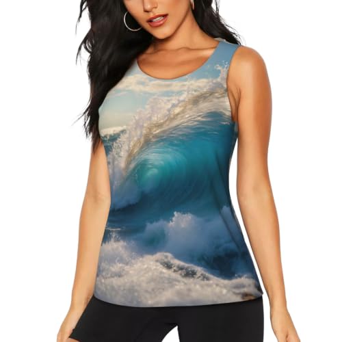 Camiseta sin mangas de entrenamiento para mujer active con estampado ocean sea wave de espalda cruzada