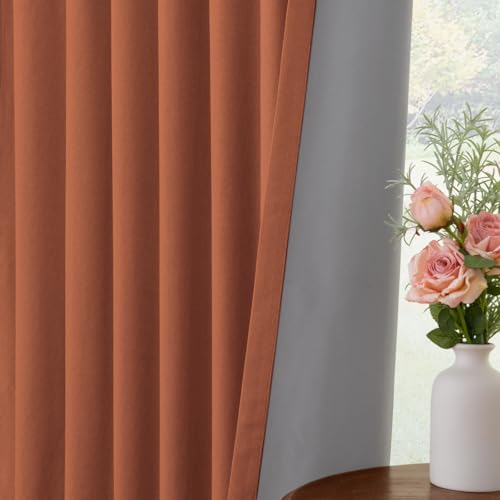 Image of INOVADAY 100% Blackout Curtains for Bedroom, Orange Black Out Curtains 120 Inch Long, Clip Rings Linen Blackout Drapes, Thermal Insulated Room Darkening for Living Room, 2 Panels - W50xL120