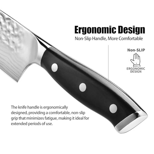 8″ Chef Knife Japanese 7CR13 Steel – Triple-Rivet Black Pakkawood Handle with Extra Forging Process, Gifts for Women/Men, Birthday and Mom/Dad, Kitchen Gadgets with Premium Gift Box