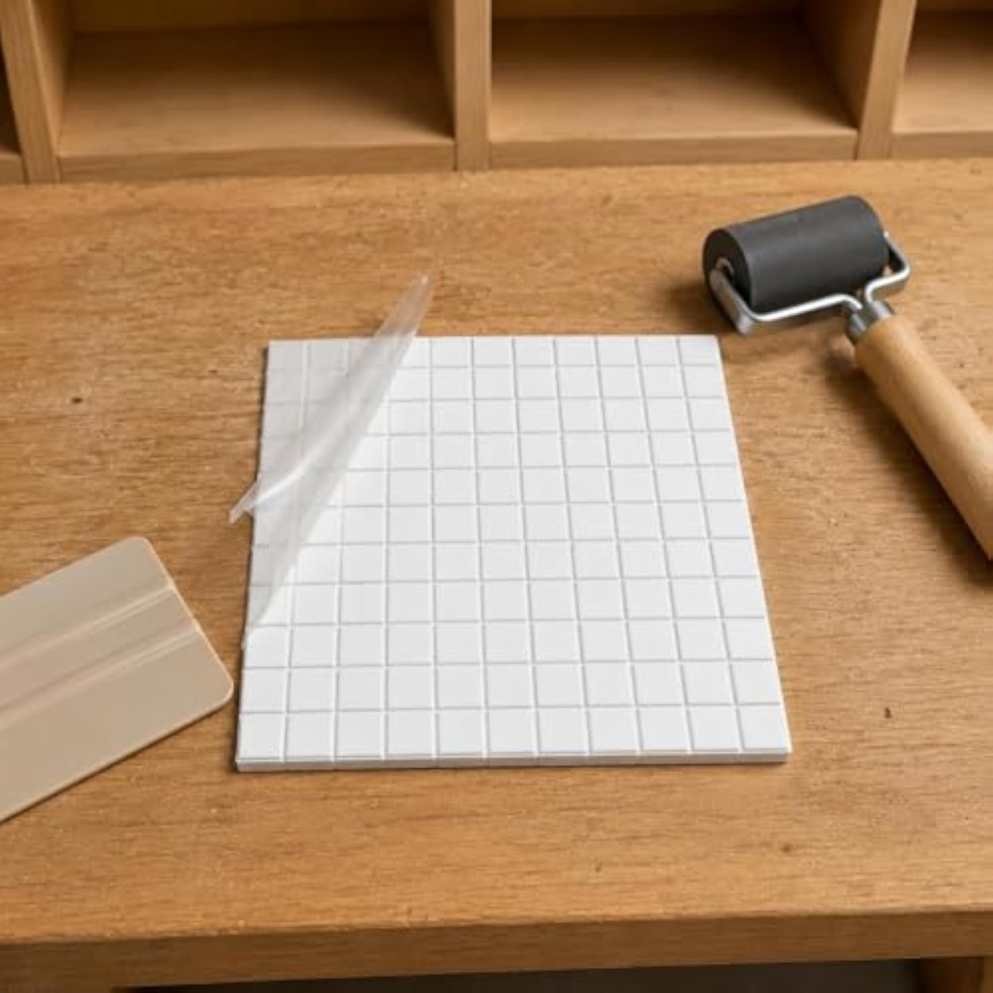 White 3D Mosaic Tile Sticker Raised Grid Flat Backing
