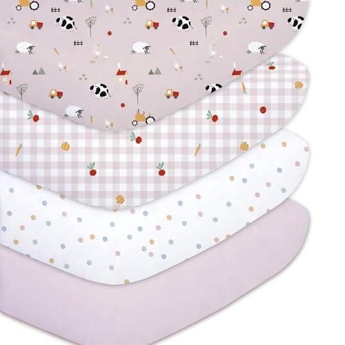 Image of Plushii 4 Pack Fitted Crib Sheets for Baby Girls, 28"x 52" Extra Soft Microfiber Crib Sheet Set for Standard Crib & Toddler Mattress Pad,Pink Sheep