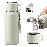 Stainless steel Vacuum Thermoses Bottle with straw & cup,Double Layer Insulated Coffee Bottles for Hot and Cold Drink Water Flask (White, 800ML)