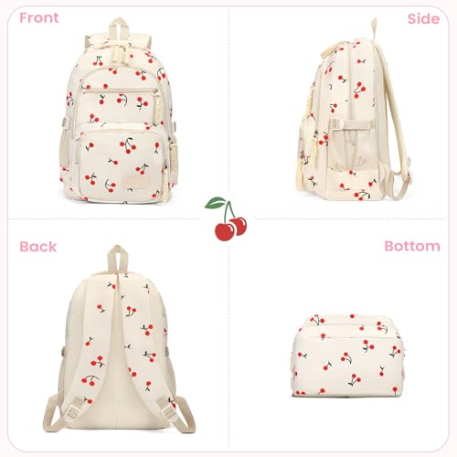 Image of Coquette Cherry Backpack - Cute Kawaii Backpack Set Aesthetic Daypack Cute Rucksack (C03 Cherry White)