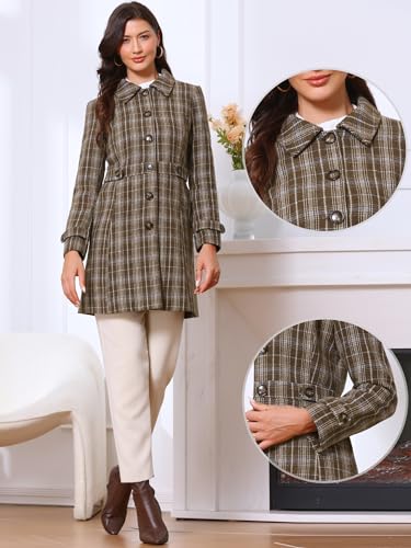 Allegra K Plaid Pea Coat for Women's Single Breasted Vintage Winter Overcoat Trench Outerwear2