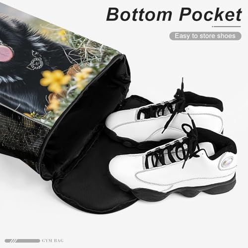 Black German Shepherd Dog Drawstring Backpack with Shoe Compartment Swim Gym Bag Water-Resistant Backpack for Gym Sports Travel And Daily Use4