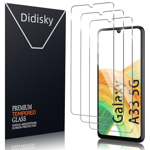 Didisky Lot de 3 Verre Trempé pour Samsung Galaxy A33 5G, Film Protection écran, Anti Rayures, Dureté 9H, Pas de Bulles, Haute définition