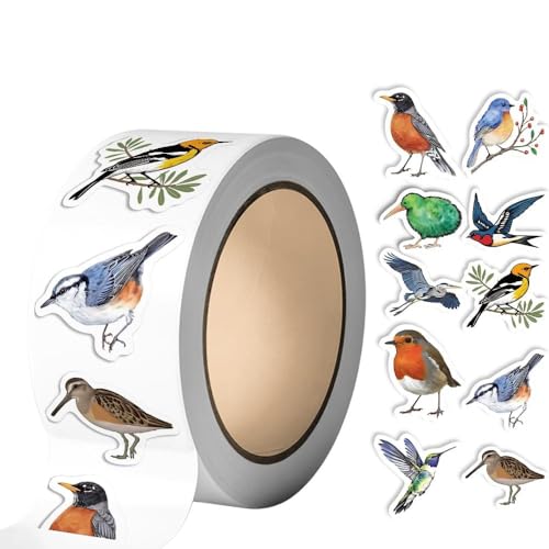 500PCS/roll Birds Aesthetic Cute Self-Adhesive Animals Stickers Waterproof Envelope Water Bottle Laptop Scrapbook Luggage Journals Helmet DIY Decals for Adult Nature Wildlife Bird Lover Gifts