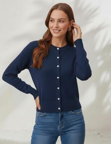 Image of Women's Casual Slim Fit Cardigan Sweaters Long Sleeve Button Down Lightweight Waist Length