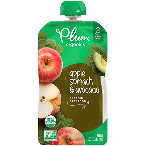 Plum Organics Stage 2, Organic Baby Food, Apple, Spinach & Avocado, 3.5 Ounce Pouch (Pack of 12) (Packaging May Vary)