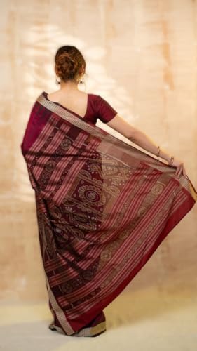 Image of NUAPATANAPATA Women's Sambalpuri Pure Silk Bomkai Saree With Blouse Piece silk-21