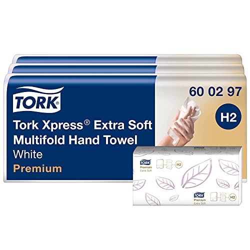 Tork Xpress extra weiche Multifold Papierhandtücher 600297 - H2 Premium Falthandtücher für Handtuchspender - extra weich und saugfähig, 2-lagig, weiß - 7 x 100 Tücher