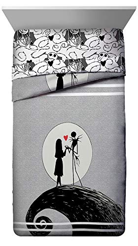 Image of Disney Nightmare Before Christmas Full Comforter Set 7 Piece, Gray | Jack Skellington Sally, Bed in a Bag, Comforter Sheets Shams Pillowcases, Official Product, Machine Washable, Kids Gift
