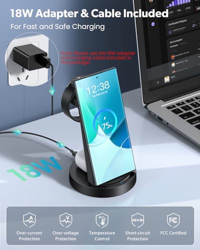 Image of Wireless Charger for Samsung: 3 in 1 Wireless Charging Station for Samsung Galaxy Watch 8 7 6 5 4 3 Pro Classic Galaxy Buds - Charger Dock Stand for S26 S25 S24 Ultra S23 S22 S21 Note Z Fold Android