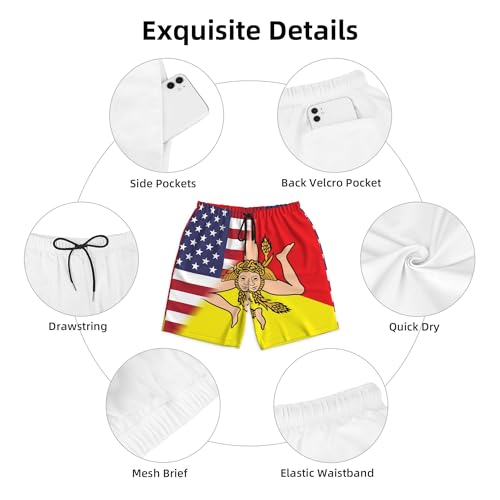 American Flag and Sicilian Flag Mens Summer Seabeach Casual Shorts Seaside Surfing Swim Trunks Beach Pants2