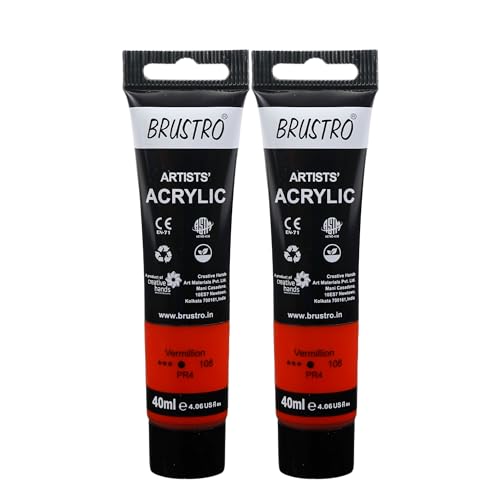Image of BRUSTRO Artists Acrylic Paint Tube | 40ml, Vermillion (Pack of 2)|Non-Toxic, Water Based, Inter Mixable, Ideal for Painting, Textured Effects on Canvas, Paper, Fine Art Student and Professionals