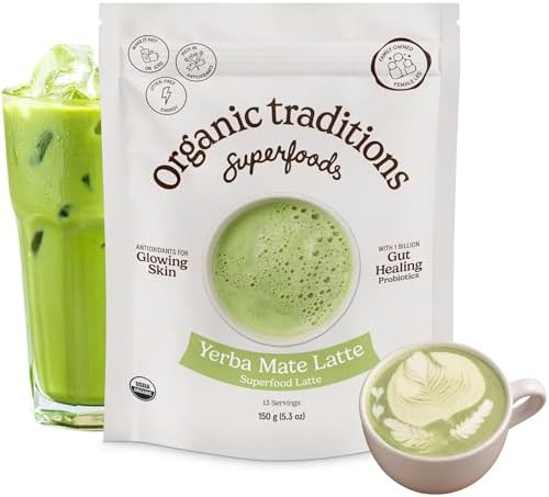 Organic Traditions Organic Yerba Mate Mint Matcha Latte | Instant Dairy Free Superfood Latte | 150g/5.3oz Bag