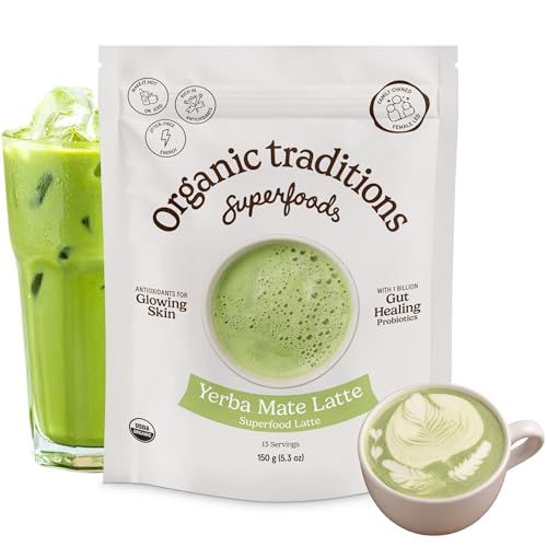 Organic Traditions Yerba Mate Tea Latte, Blend With Matcha Powder,