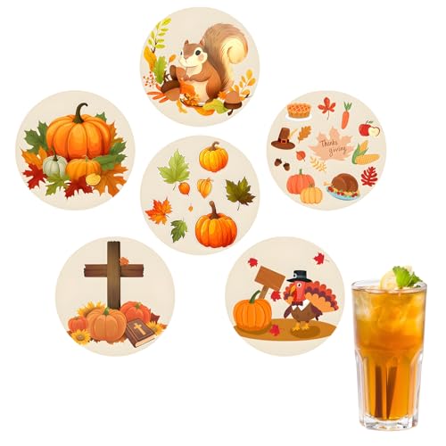 NIEEKRUN Lot de 6 dessous de verre - Dessous de verre - Pour l'automne - Pour bar, café, maison, fête, bureau