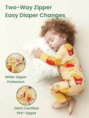 Image of Unisex Baby Bamboo Viscose Long Sleeve Romper, Cute Prints Zipper Footless Jumpsuit, Toddler One-Piece Outfits