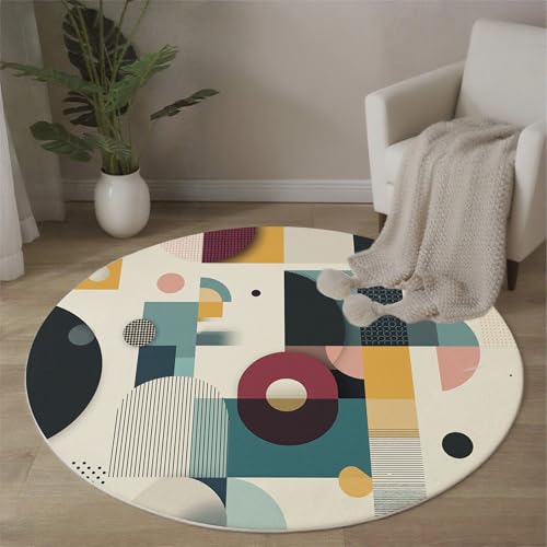 Tapis rond triangles anti-perte et lavable pour chambre à coucher