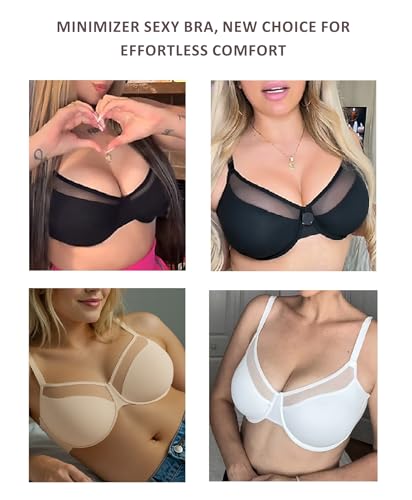 FeelinGirl Minimizer Bras for Women Supportive Underwire Bra, Full Coverage Plus Size Mesh Bra for Heavy Breast3