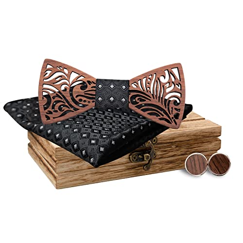 Mr.Van Papillon Legno Uomo Set di Papillon Fatto a Mano, Misura Regolabile, Stile Classico, Scatola di Legno (Inclusi Gemelli,Fazzoletto E Papillon) Per Feste Di Matrimonio