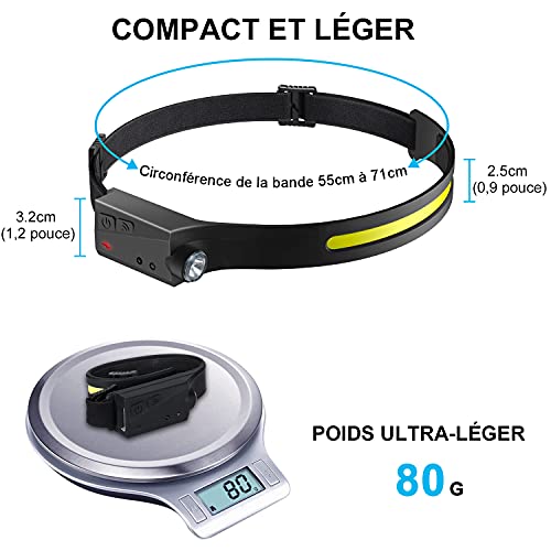 ACELIFE Stirnlampe wiederaufladbar, COB Bewegungssensor Stirnlampe Taschenlampe, IPX4 Wasserfeste LED Stirnlampe mit… – Bild 5