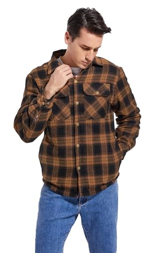 Image of Men's Sherpa Cotton Flannel Shirt Jacket Plaid Button Coat Pocket