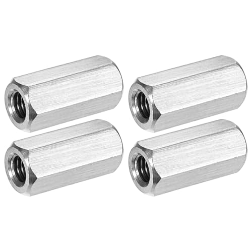 M METERXITY 4-Pack 3/8"-16 UNC Hex Coupling Nuts, 1.38" Length 304 Stainless Steel Fully Threaded Rod Coupling Nut, Studding Connector Fasteners for Industrial/Mechanical[Silver Tone]